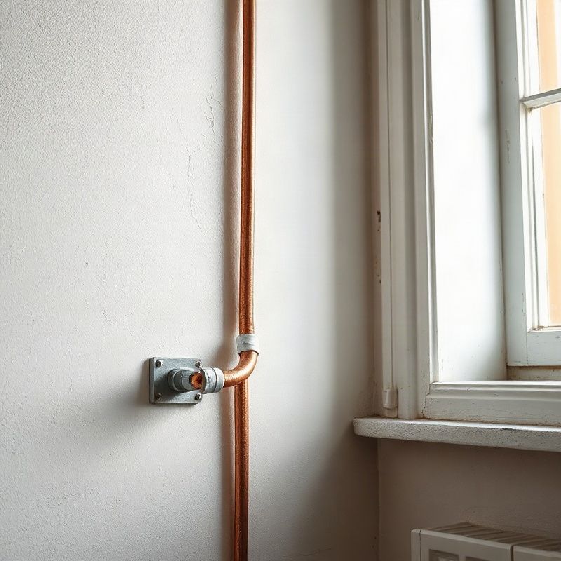 Instalación de cañería y cableado ordenado sobre pared blanca en vivienda de Montevideo
